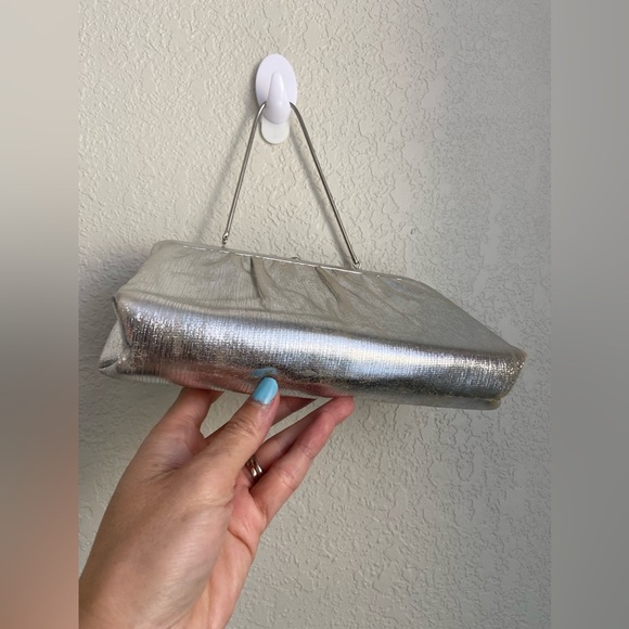 Vintage Maxdane Mettalic Silver Evening Clutch 2 Pieces Coin Pouch Silver Chain